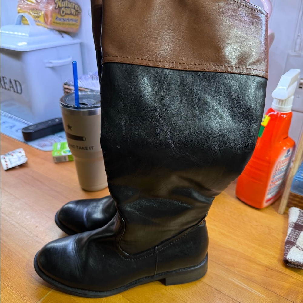Black and Brown Knee-High Boots